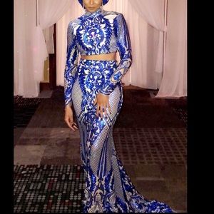 Custom blue Sequence lace dress